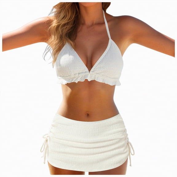 Ramiter Two Piece Swimsuit Sexy Swimwear Halter String Triangle Bikini Sets Bathing Suit For Women(White,S)