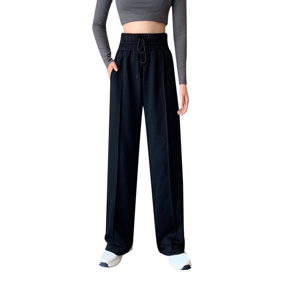 Ramiter Wide Leg Sweatpants Women Women's Wide Leg Baggy Streetwear Pants Slant Pocket Drawstring Waist Trousers Black,XL