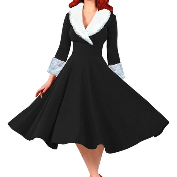 Ramiter Winter Dresses for Women 2024 Christmas Women's Casual Dresses Casual Hoodies Long Sleeve Drawstring Pullover Top Dress Dresses 2024 Black,L