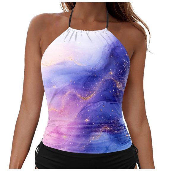 Ramiter Women No Bottom Modest Swimwear Tops Tankini Top Only Push Up Swimsuits Tummy Control Bathing Suit Purple,2XL