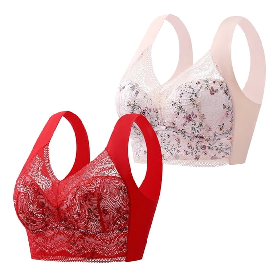 Ramiter Women'S Lingerie Women's Minimizer Plus Size Bra Full Coverage Unlined Soft Lace Underwire 3XL,Red