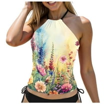 Ramiter Women Tankini Bathing Suit Tops for Women Tankini Tops Only Tummy Control Swim Tops Swimwear Beachwear Bikini Plus Size Tankini Top Only No Bottom Light Yellow,M