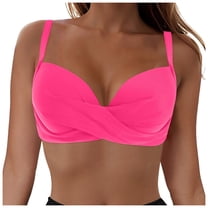Ramiter Women Underwire Bikini Top Only Push Up Swim Top Bra Swimsuit Tops Padded Bathing Suit Top Hot Pink,XL