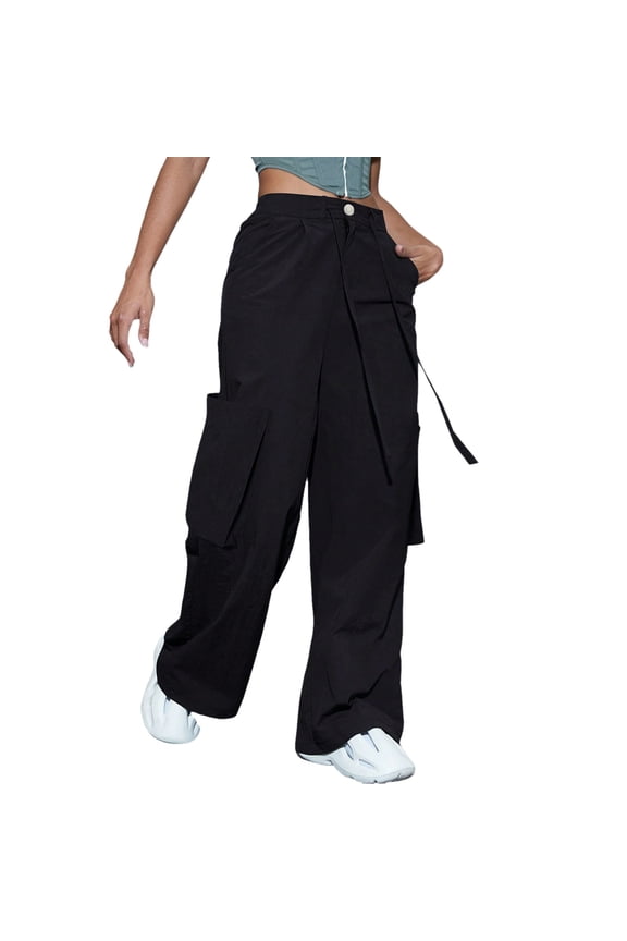 Women's Pants Women's Casual Elastic Waist Ribbed Knit Pants Flare Leg Yoga Pants Trousers Black,S