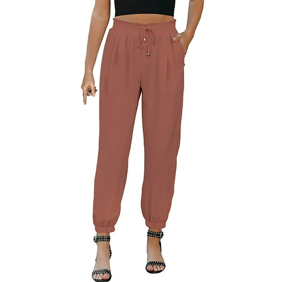 Ramiter Women's Pants Women's Elegant High Waist Button Front Pleated Wide Leg Suit Pants RD2,XL