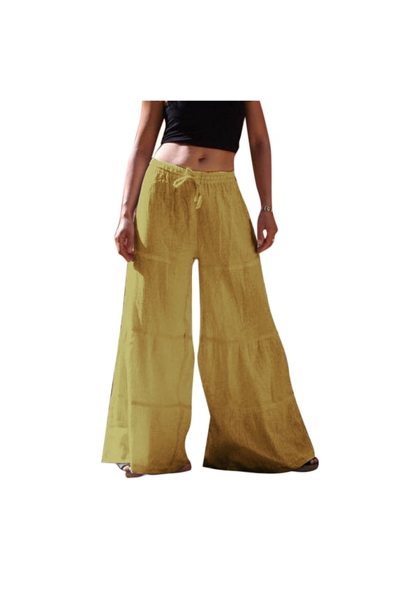 Womens Pants Women's Solid Drawstring Waist Jogger Pants High Waisted Trousers with Pockets Yellow,3XL
