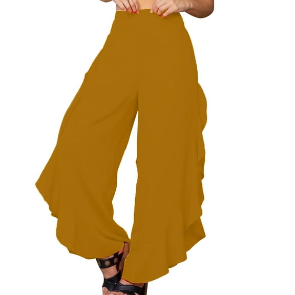 Ramiter Work Pants Women Women's Zipper Fly High Waist Corduroy Pants Solid Wide Leg Trousers with Pockets Gold,M