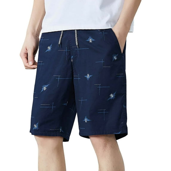 Ramiter Workout Shorts Men Spring and Summer Short Casual Loose Street Lace Up Beach Print Fashion Short Outdoor Sports Five Short Blue,L