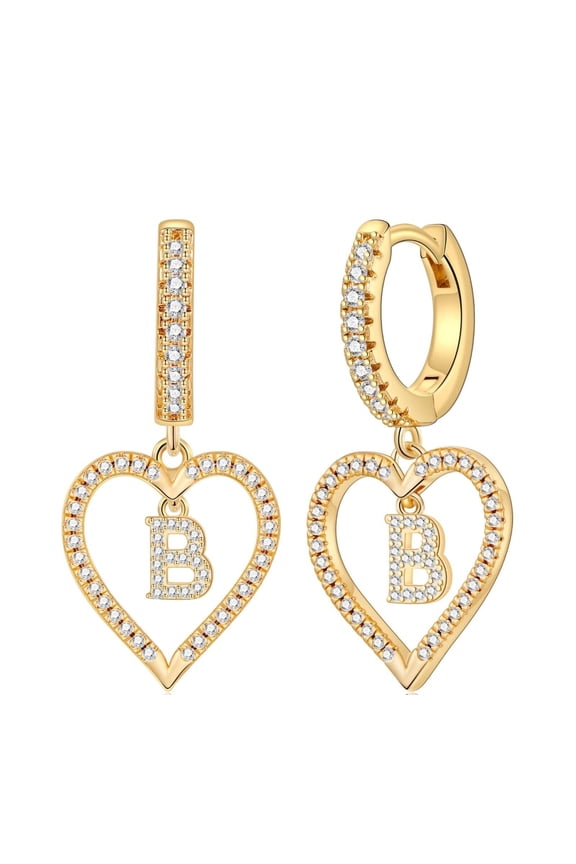Ramji Jewels Customized Drop/Dangle Earrings in 14K Yellow Gold Plated with "B" Initial Lab Created Diamond