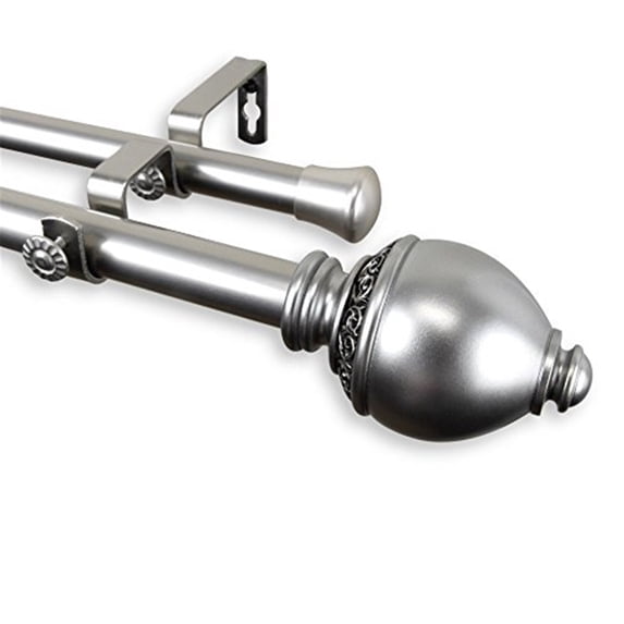 Ramona 1" Double Curtain Rod-Color:Satin Nickel,Size:66-120"