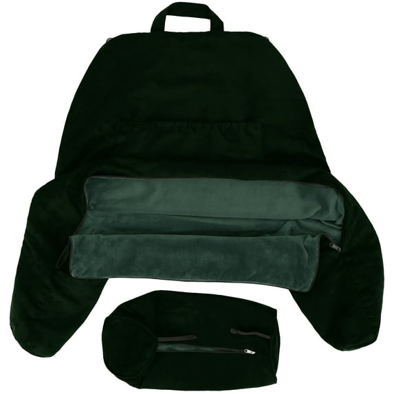 Ramona Green Cover ONLY for Husband Pillow Cowboy Aspen Edition Two-Sided Microsuede/Microfiber for Big Reading Support Bed Rest Sitting Pillow with Arms - Set Includes Detachable Neck Roll Cover