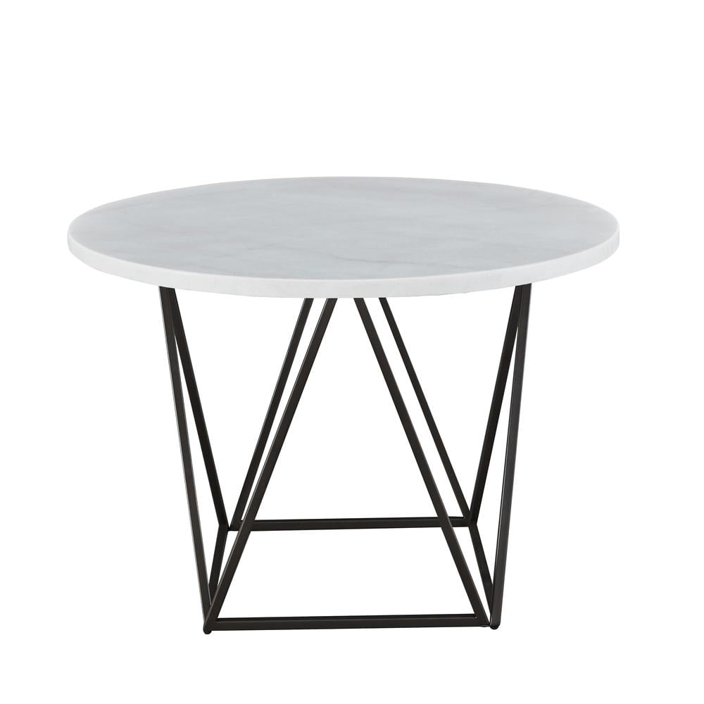 Ramona White Marble Top Round Dining Table with Bronze Base