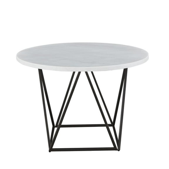 Ramona White Marble Top Round Bronze Metal Base Dining Table