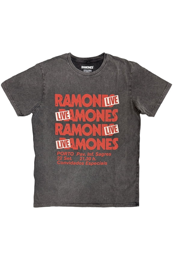 Ramones Unisex Stone Wash T-Shirt Concert (Charcoal Grey) (Medium)