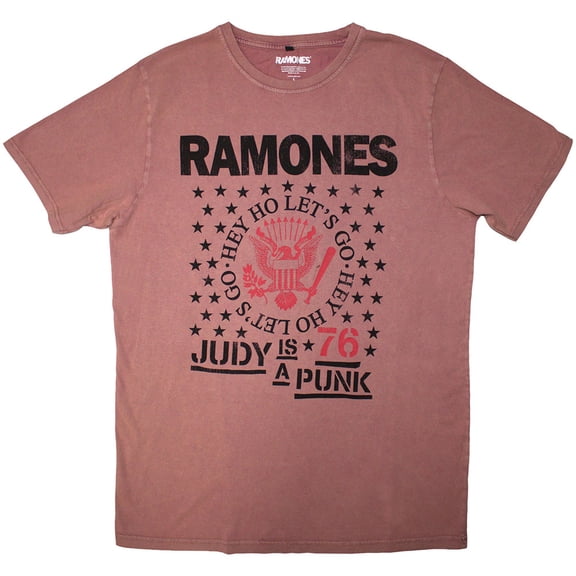 Ramones Unisex Stone Wash T-Shirt Hey Ho Judy (Kashmir Red) (Medium)