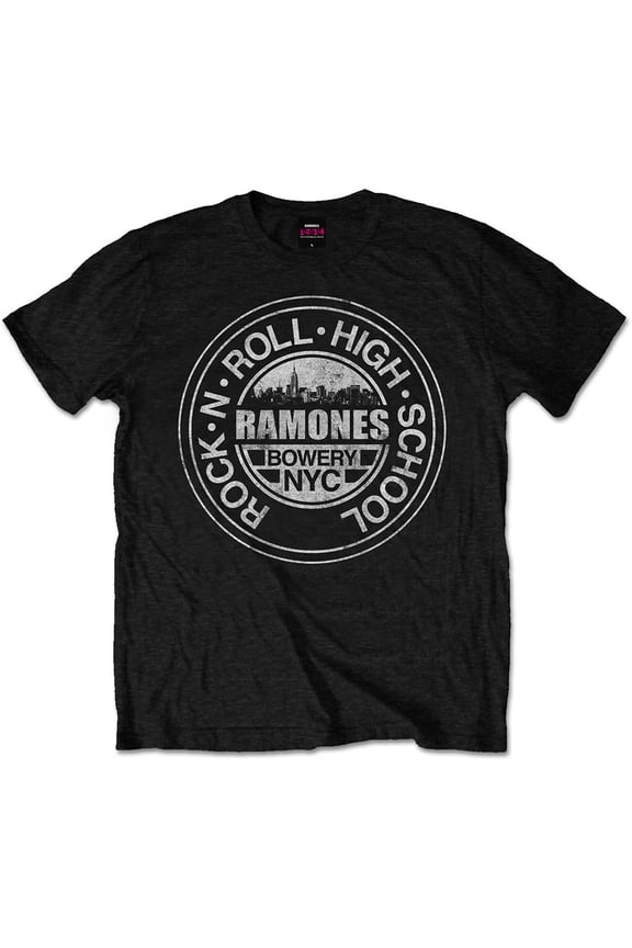 Ramones Unisex T-Shirt Rock 'n Roll High School, Bowery, NYC (Small)