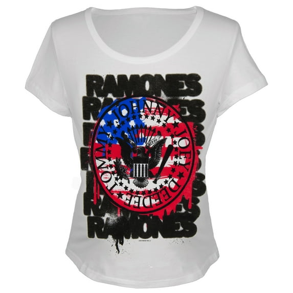 Ramones Women's Juniors U.S. Flag Juniors Scoop Neck Short Sleeve T Shirt