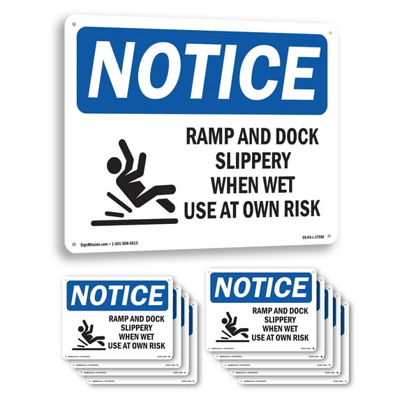 Ramp And Dock Slippery When OSHA Notice Rigid Plastic Sign 14 Inch x 10 Inch - 10 Pack