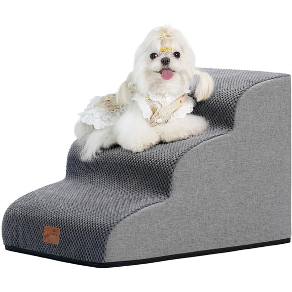 Ramp Stairs for Couch Sofa and Chair 15.7" H, 3-Step Pet Steps for Small Dogs and Cats, Non-Slip Fabric Cover, and Balanced Indoor Step, Pets Friendly, Grey