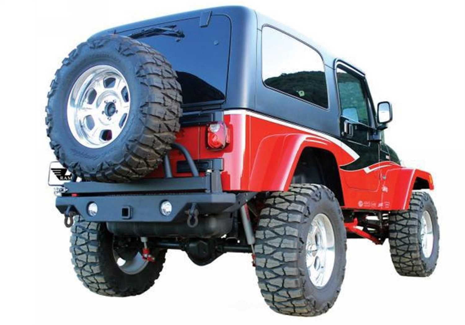 Rampage 76610 Rear Recovery Bumper, Black w/Swing Away Tire Mount Lights Sold Separately