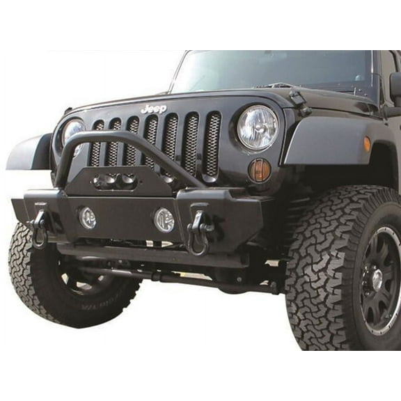 Rampage by RealTruck Front Stubby Recovery Bumper for Jeep Wrangler JK/JL | Stinger, Steel, Textured Black | 88509 | Compatible with 2007 - 2018 Jeep Wrangler JK, 2018 - 2022 Wrangler JL