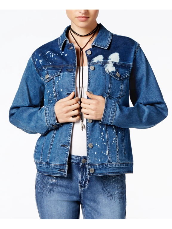Juniors Splatter Printed Denim Jacket Emanthla M