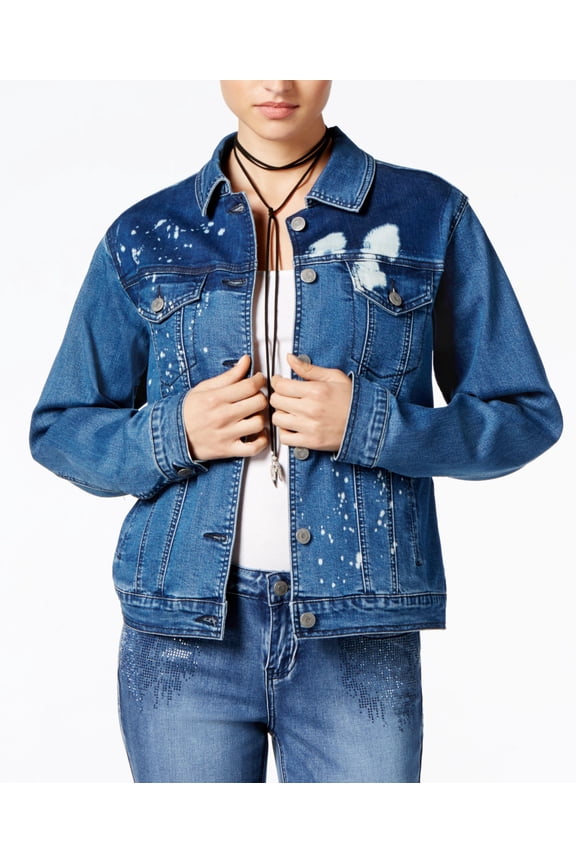Juniors Splatter Printed Denim Jacket Emanthla M