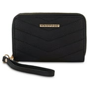 Rampage Quilted Midi Double Zip Around Wallet Clutch, Black Womens