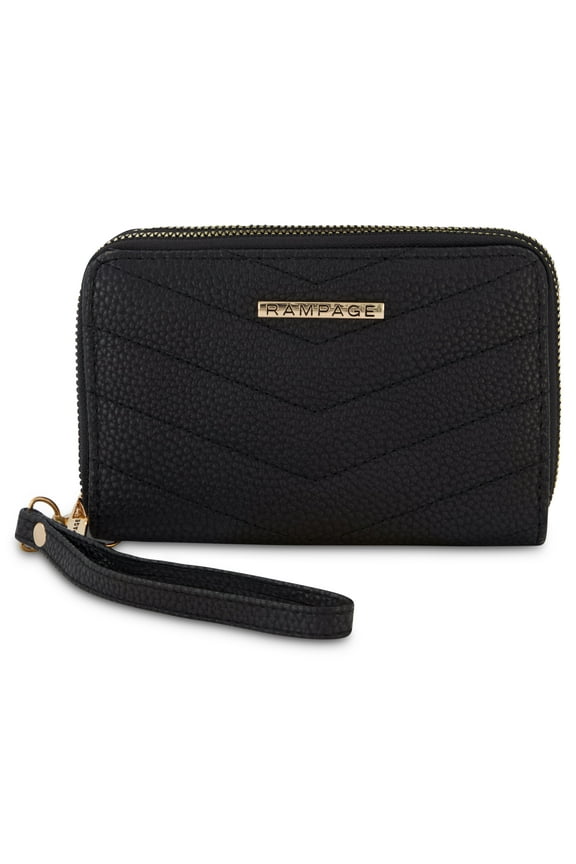 Quilted Midi Double Zip Around Wallet Clutch, Black (Women's)