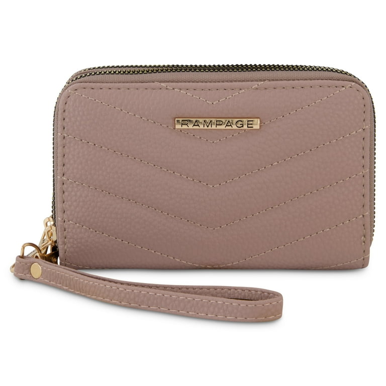 Rampage Quilted Midi Double Zip Around Wallet Clutch, Dove