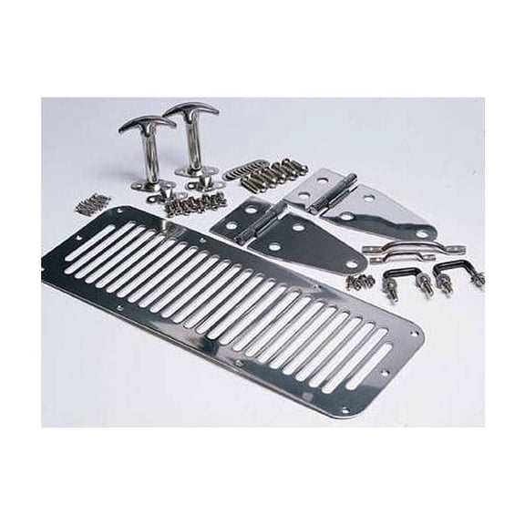 Rampage by RealTruck Complete Hood Kit | Includes: Hood Stops, Hinges, Vent, Footman Loop & Windshield Tie Downs, Black | 7699 | Compatible with 1978 - 1995 Jeep CJ & Wrangler YJ