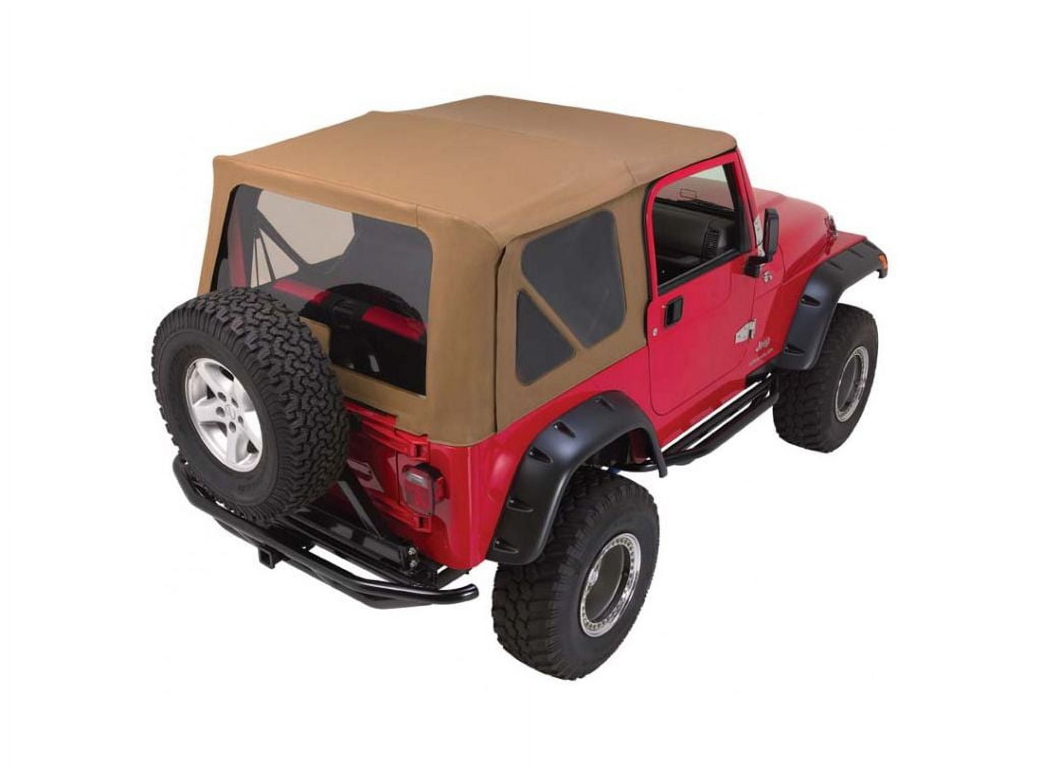 Rampage by RealTruck Complete Soft Top | Vinyl, Khaki Diamond Color with Tinted Windows, includes Frame \u0026 Hardware | 68836 | Compatible with 1997 - 2006 Jeep Wrangler TJ, with Steel Doors