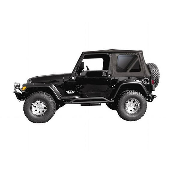 Rampage by RealTruck Factory Replacement Soft Top | Vinyl, Black Diamond Color with Tinted Windows | 99335 | Compatible with 1997 - 2006 Jeep Wrangler with Full Steel Doors