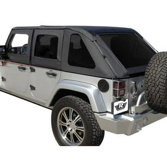 Rampage by RealTruck Frameless Trail Top | Sail Cloth, Black Diamond Color with Tinted Windows | 109835 | Compatible with 2007 - 2018 Jeep Wrangler JK 4-Door