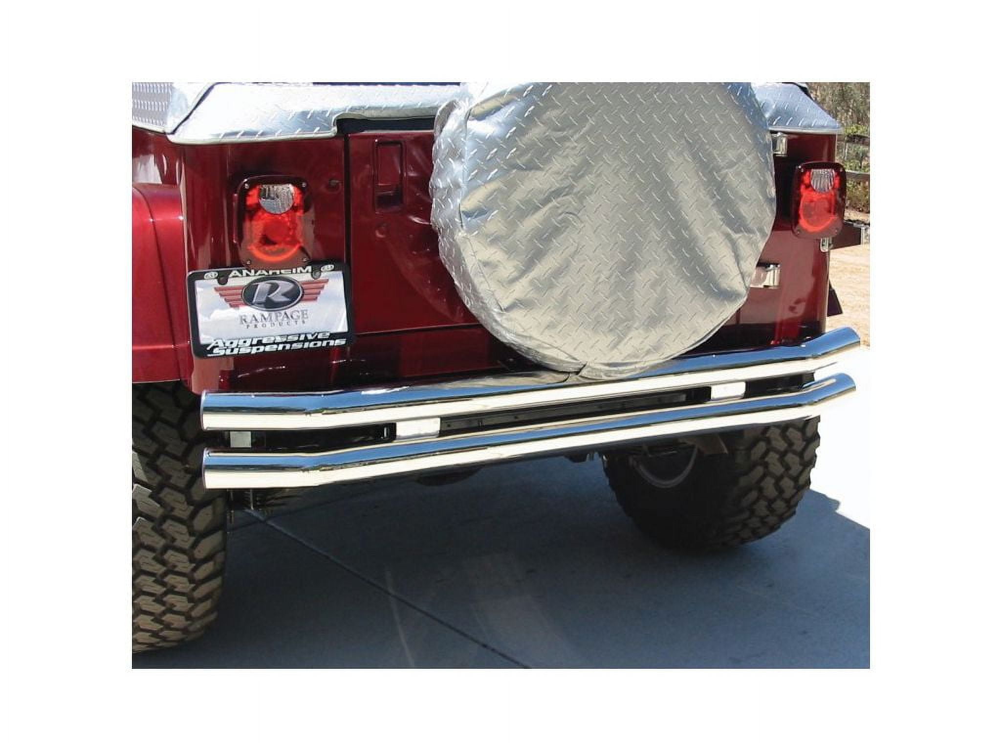 Rampage by RealTruck Rear Double Tube Bumper for Jeep Wrangler/CJ | Reciever Hitch, Stainless Steel, Polished | 8448 | Compatible with 1976 - 2006 Jeep CJ, Wrangler YJ & TJ