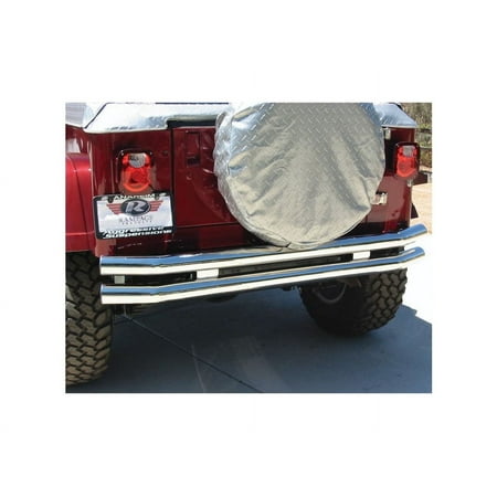 Rampage by RealTruck Rear Double Tube Bumper for Jeep Wrangler/CJ | Reciever Hitch, Stainless Steel, Polished | 8448 | Compatible with 1976 - 2006 Jeep CJ, Wrangler YJ & TJ