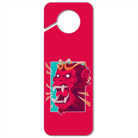 Rampaging Red Chimpanzee Ape Monkey King Plastic Door Knob Hanger Sign