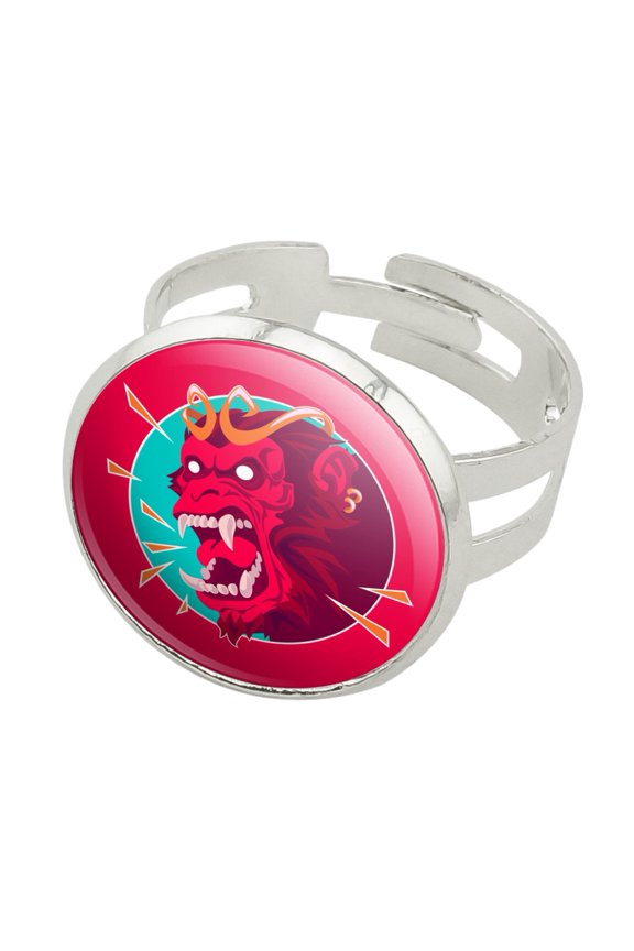Rampaging Red Chimpanzee Ape Monkey King Silver Plated Adjustable Novelty Ring