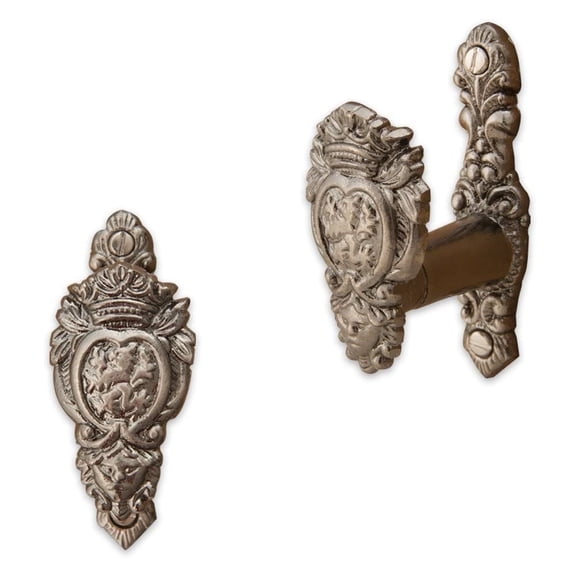 SZCO Supplies Rampant Lion Shield Decorative Wall-Mount Holder for Swords, Canes, or Display Pieces Antique Nickel Silver Finish