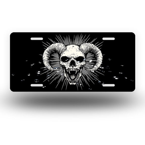 Rampant ram skull badge Front License Plate, Metal License Plate, Funny Standard Plates Personalized Novelty Decorative For Men/Women/Boys/Girls Car 6×12 Inch
