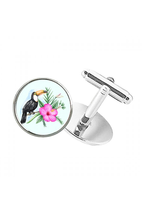 Ramphastos Toco Tropical Bird Round Button Cuff Clip Stud Cufflinks