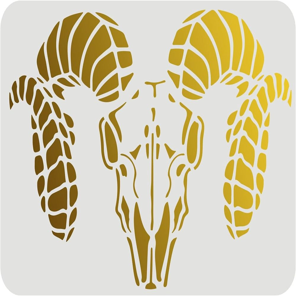 Skeleton Rams Logo Rams Skull Stencil 11.7x8.3inch Reusable Rams Skull Drawing Stencil for ...