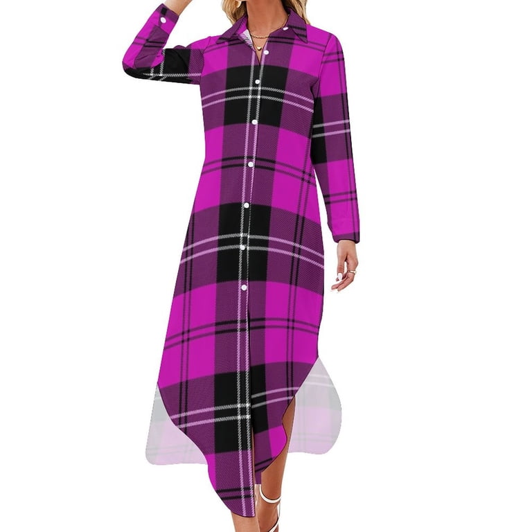 pink tartan brand dress SSYS Everly Velvet Bow Trim Puff Sleeve Shift Dress In Pink Tartan