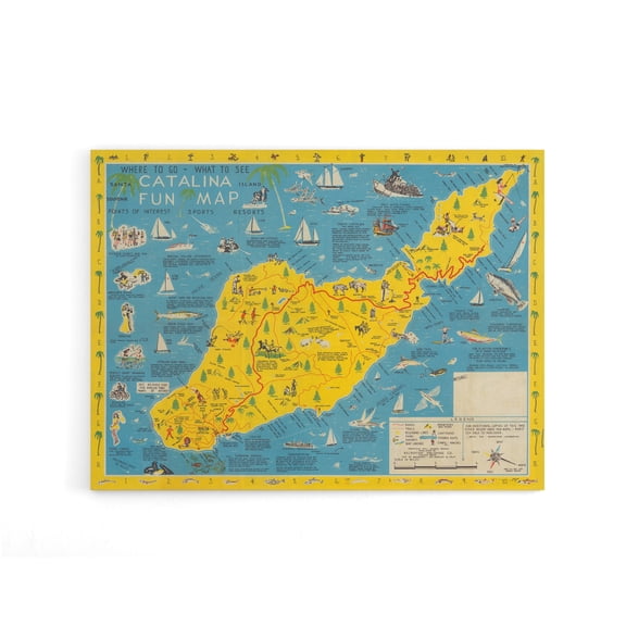 Ramsey 1947 Santa Catalina Island Fun Map Canvas Wall Art Print 12X16"