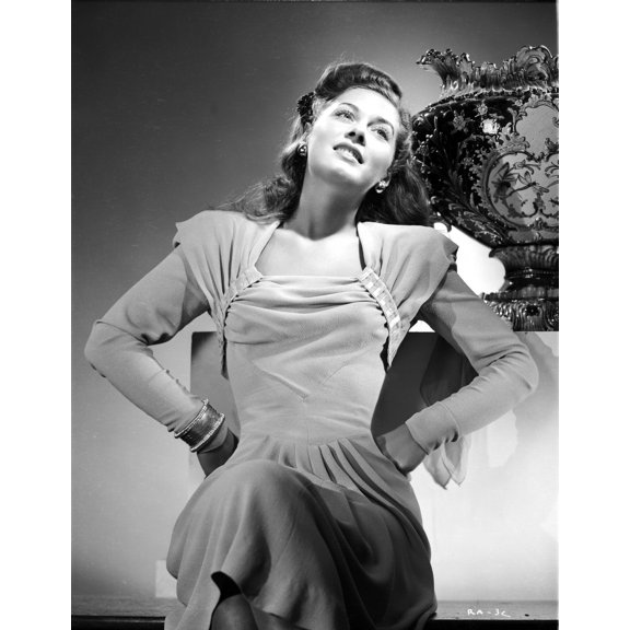 Ramsey Ames Posed with Hands on Hips in White Formal Dress in Black and White Portrait Photo Print (8 x 10)