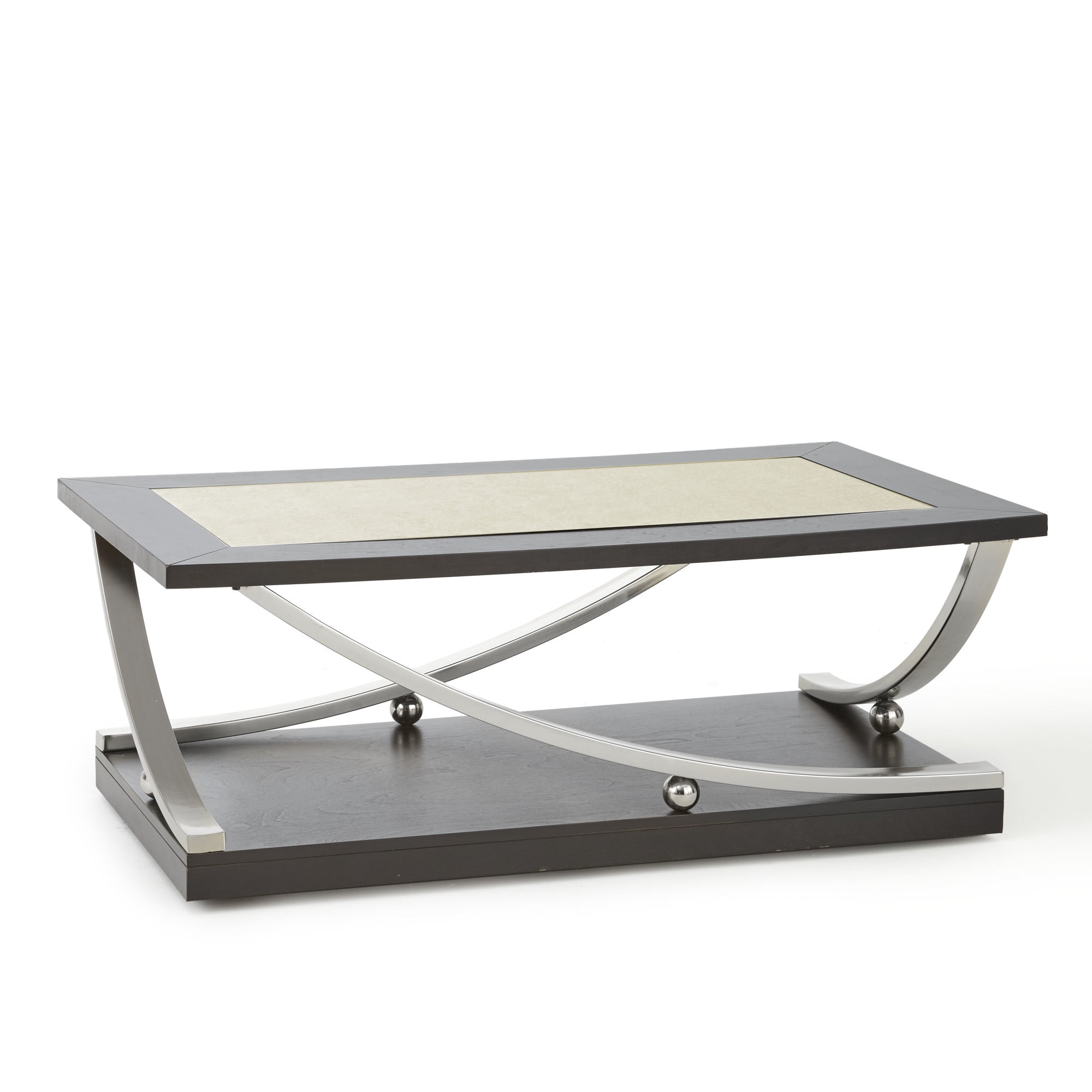 Ramsey Rectangular Ebony Birch and Steel Coffee Table with Mirrored Top