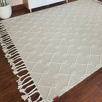 Ramsha Handmade Natural White Wool & Cotton Woven Rug - SRN 005