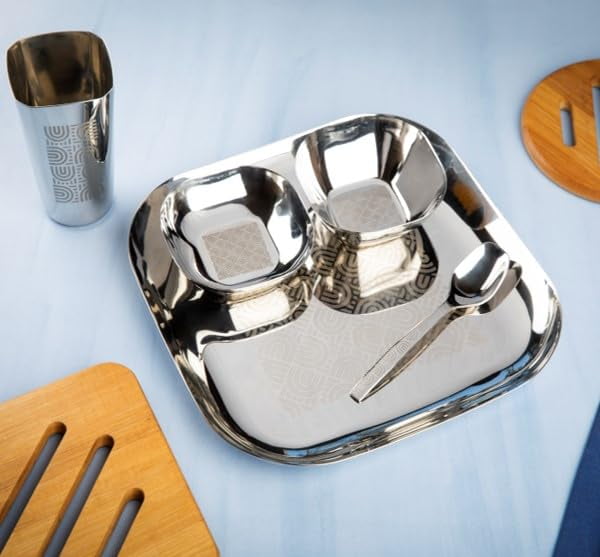 Ramson Stainless Steel Dinner SetBhojan Thali Set1 Plate 1 Bowl 1 ...
