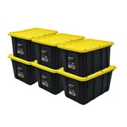 Ramtuff 6 Pack Heavy Duty Stackable Storage Container, Snap-Tight Lid, 27 Gallon, Black