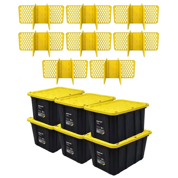 Ramtuff 6 Pack Stackable Storage Container and ORGANIZE-IT! 8 Pack Tote Dividers